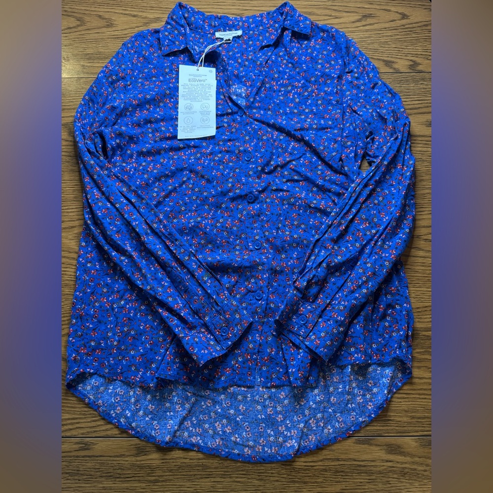 beachlunchlounge Blue Floral Button-Down Shirt, Size M, NWT - Picture 6 of 6